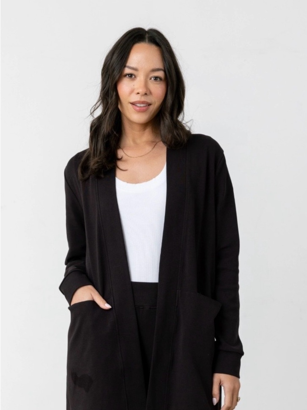 Verve Ami Black Open-Front Long Cardigan